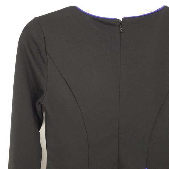 Ann Taylor Long Sleeve Top XXSP Color Block Fitted Ponte Knit Work Black Blue - Picture 8 of 9
